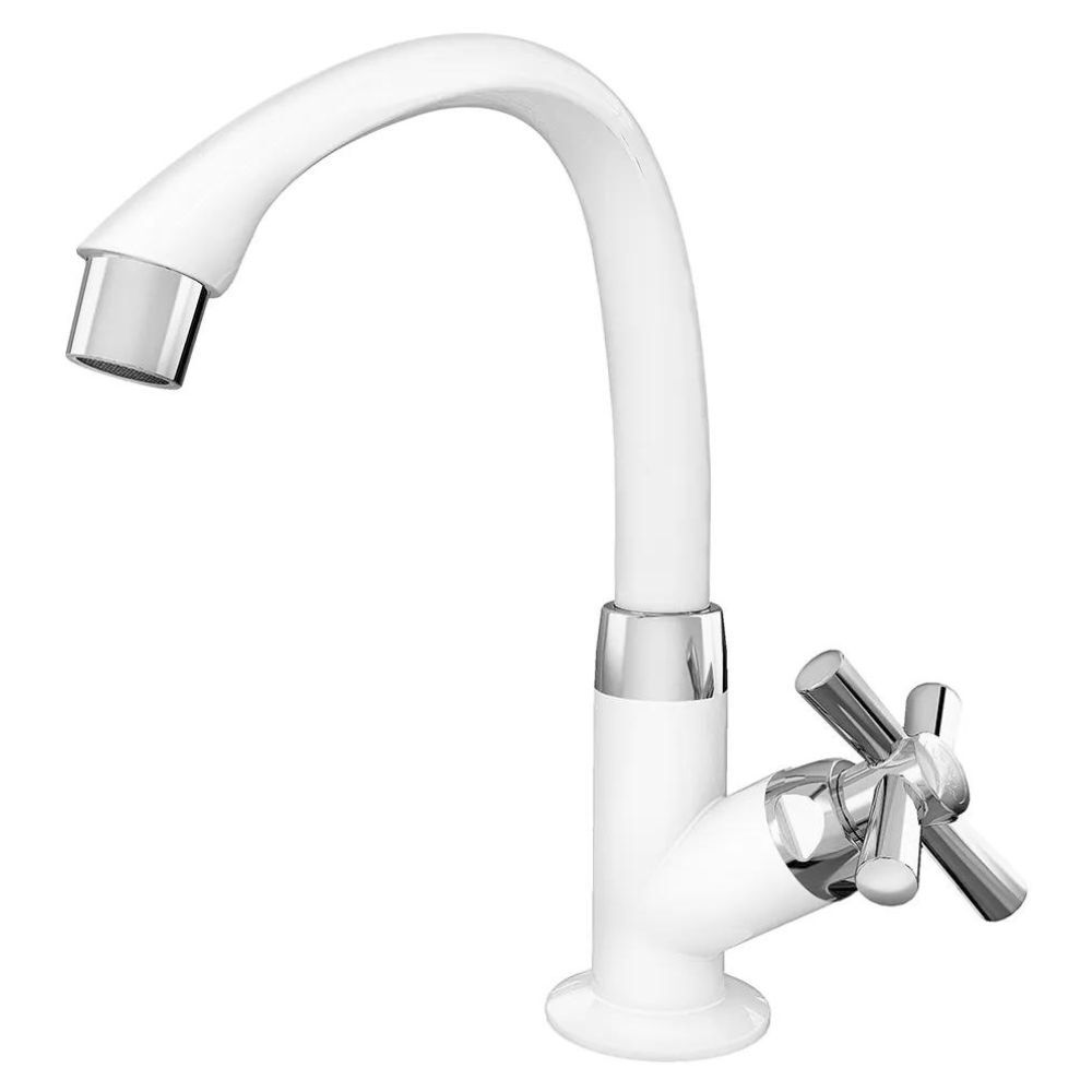 Torneira para Lavatório Móvel de Mesa Bica Alta Cross 1/2” Branca/Cromo Tigre
