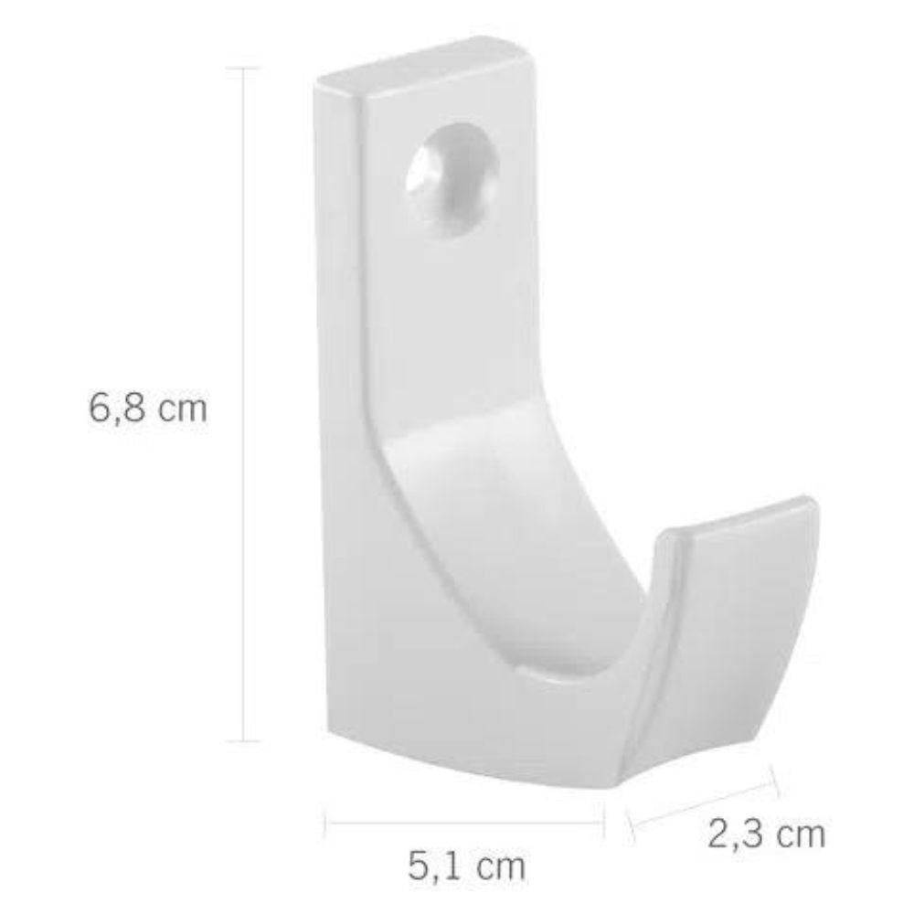 Cabide Plástico de Sobrepor 2x5x7cm Branca Astra