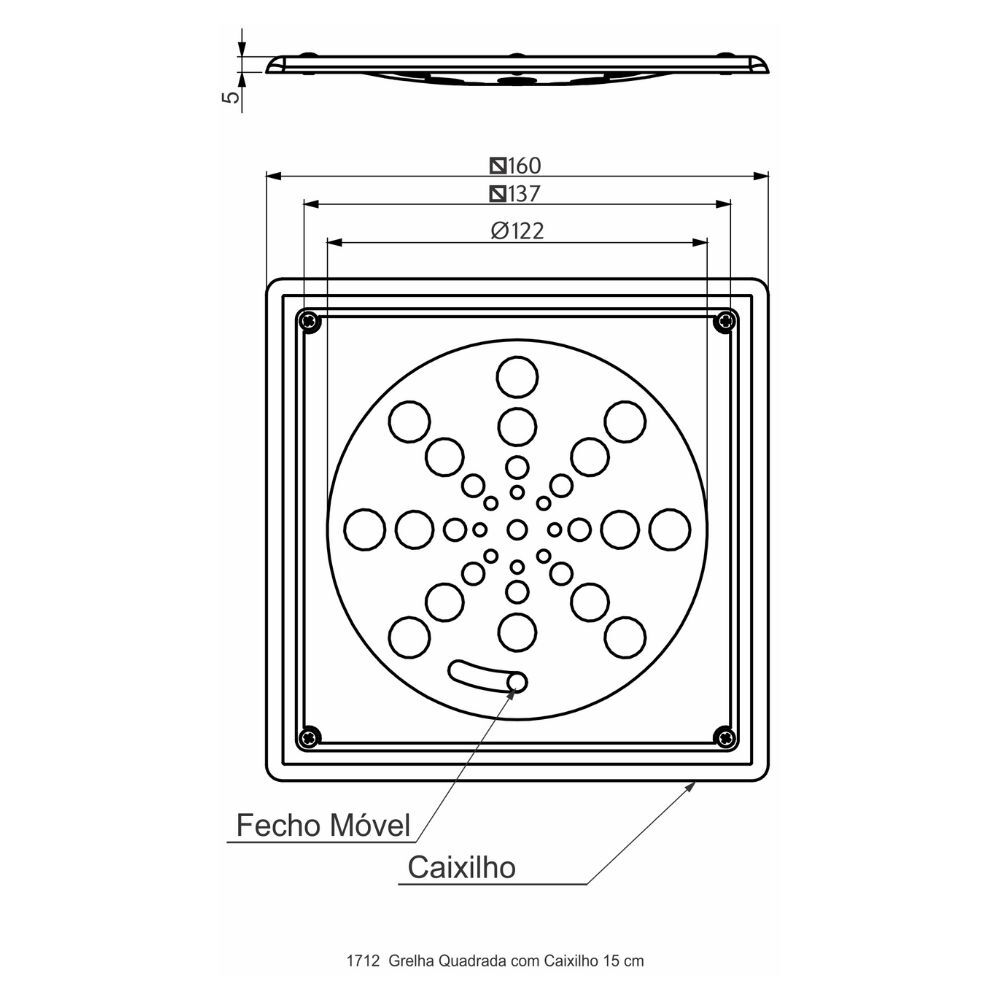 Grelha Quadrada com Caixilho 15cm Perflex