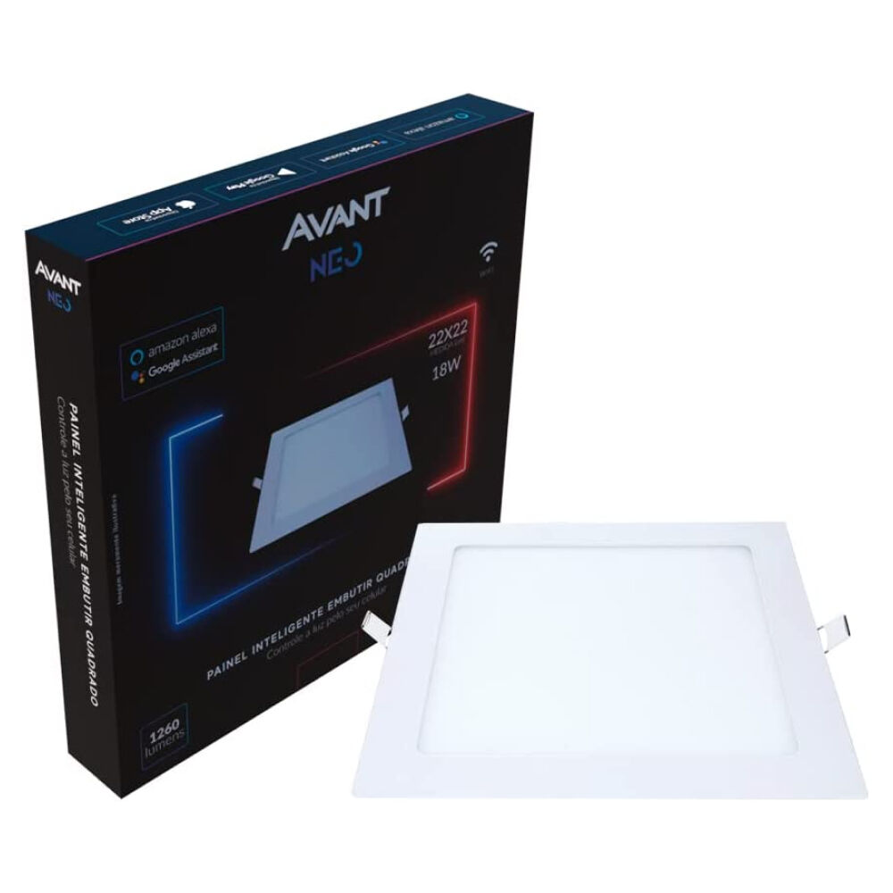 Painel Plafon de Led Smart Wi-Fi Inteligente de Embutir Neo Quadrado 6500K 18W Bivolt Avant