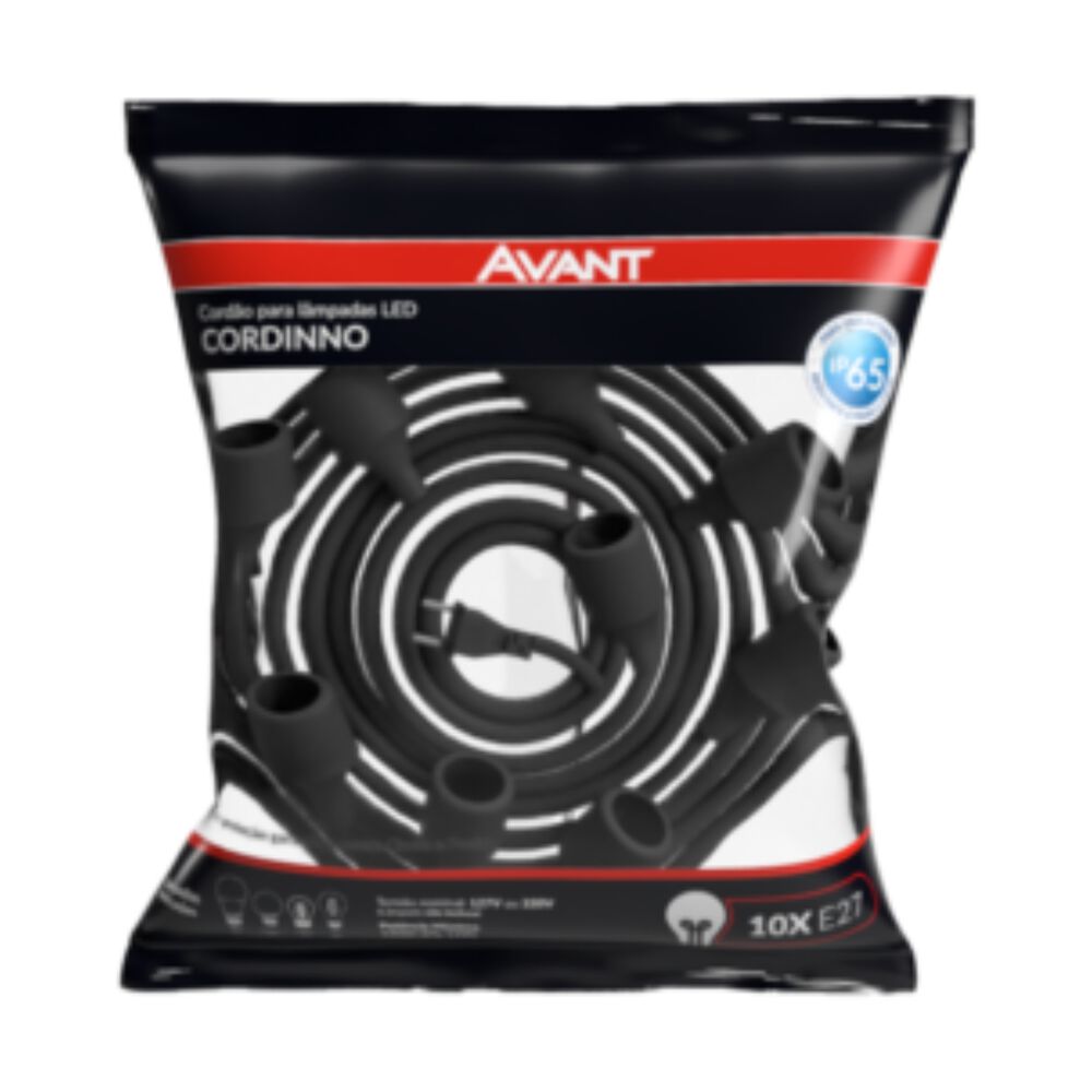 Cordão para 10 lâmpadas Cordinno 5m Preto Avant