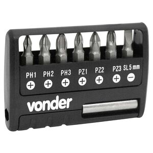 Jogo de Bits/Ponteiras com 9 Peças Encaixe Sextavado 1/4" Vonder