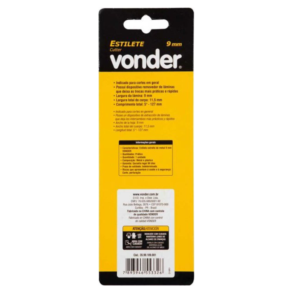 Estilete Estreito de Metal 9mm Vonder