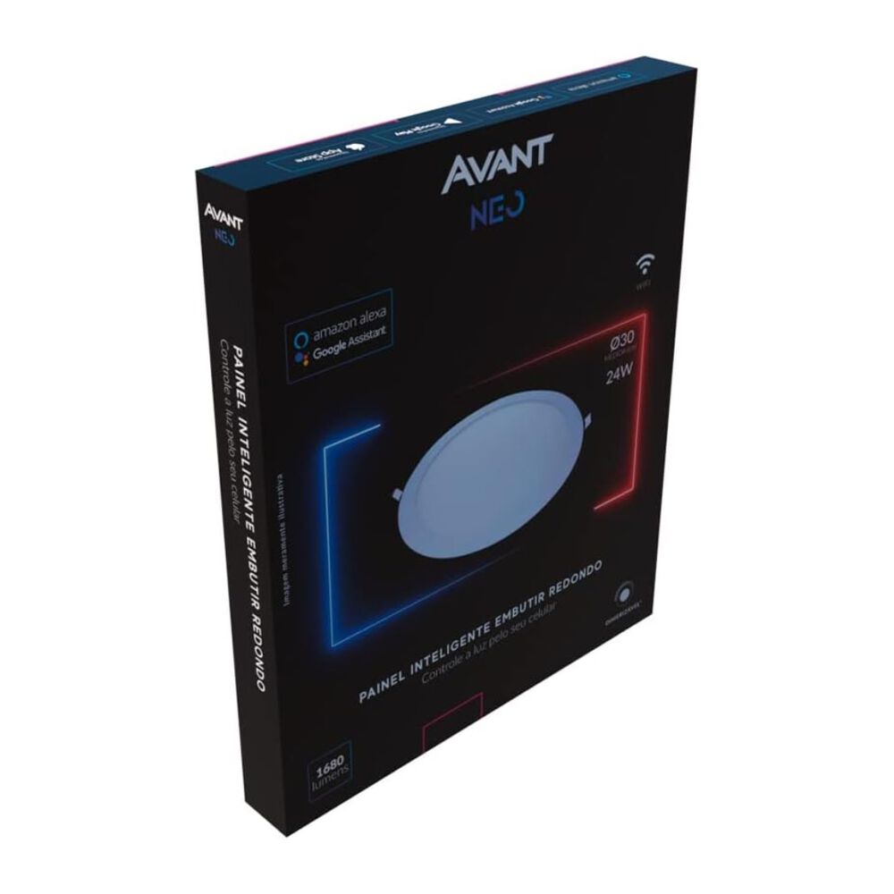 Painel de Led Smart Wi-Fi Inteligente de Embutir Neo Redondo 6500K 24W Bivolt Avant