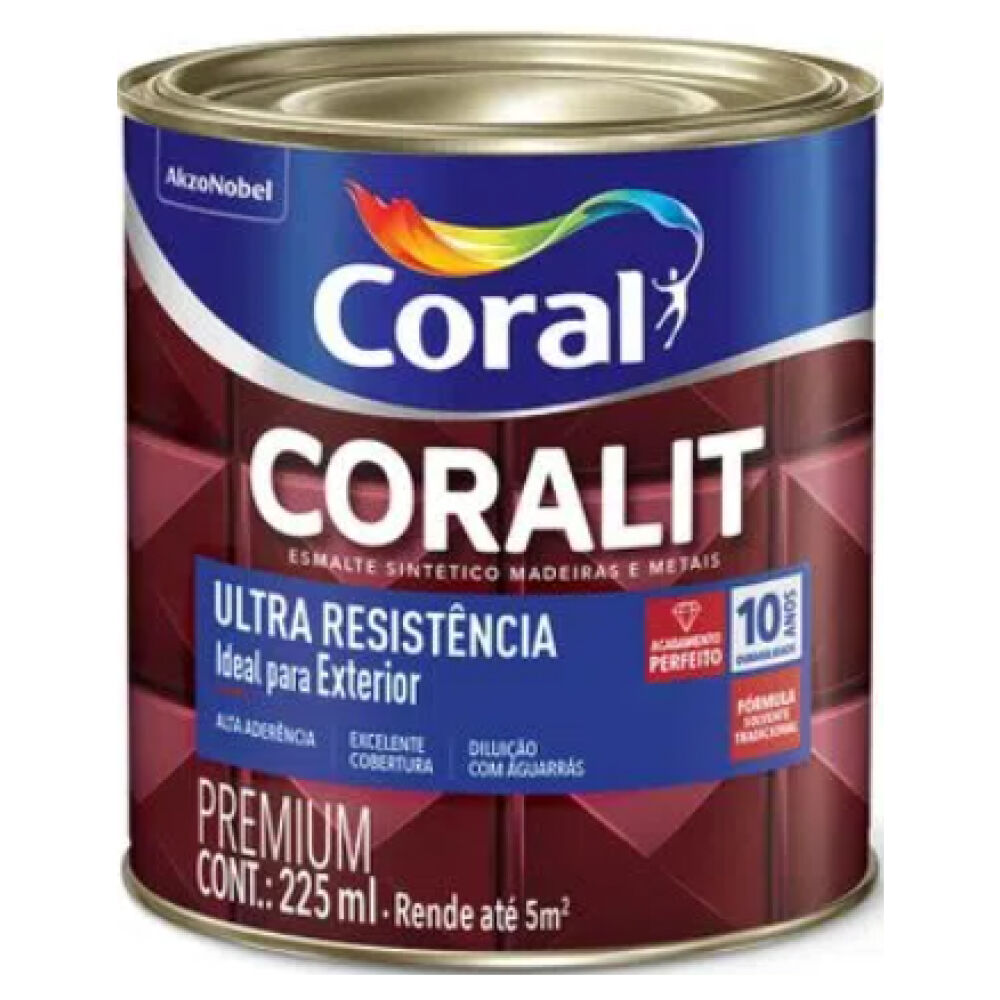 Esmalte Sintético Coralit Madeiras e Metais Brilhante Ultra Resistência 225ml Coral