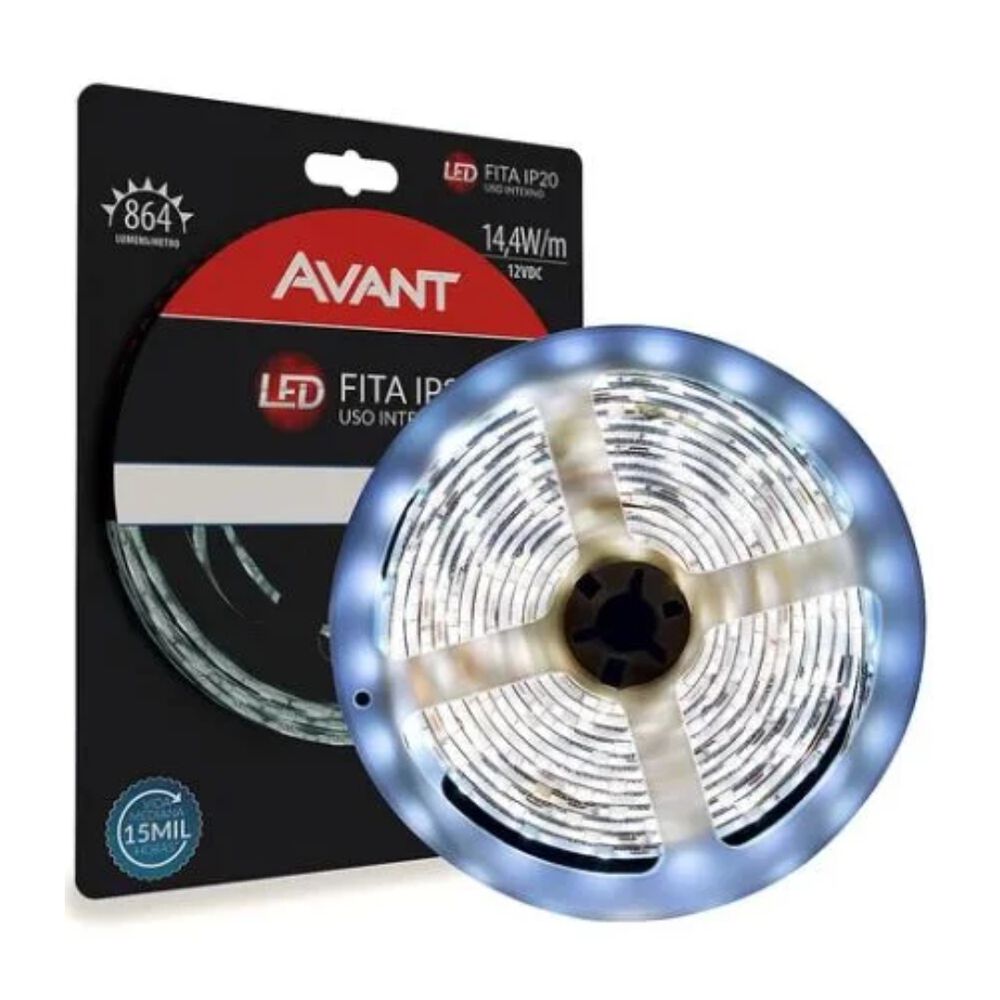 Fita Led Interna 14,4W 6500K Branca Avant