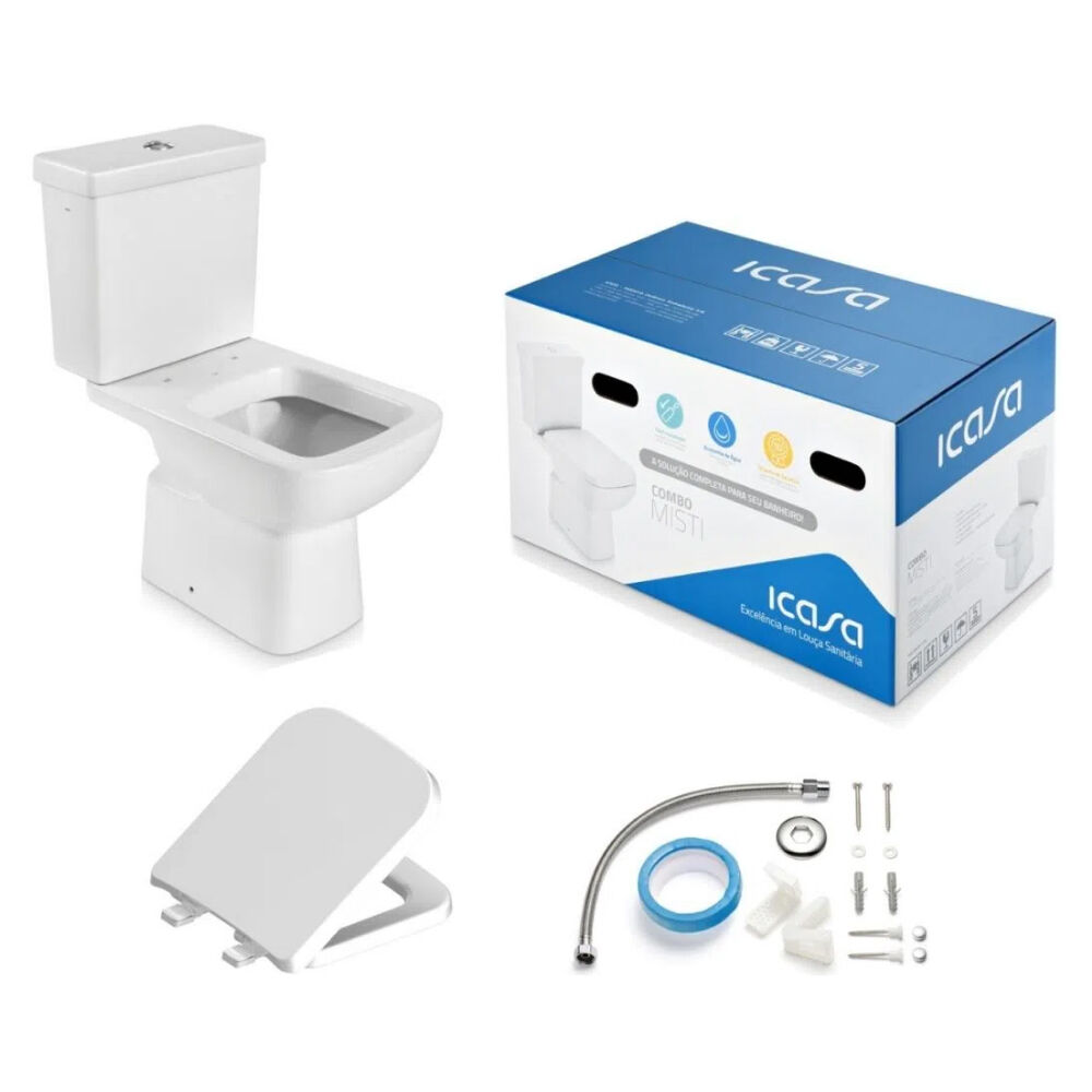 Kit Vaso Sanitário com Caixa Acoplada e Itens de Instalação Misti Branco Icasa