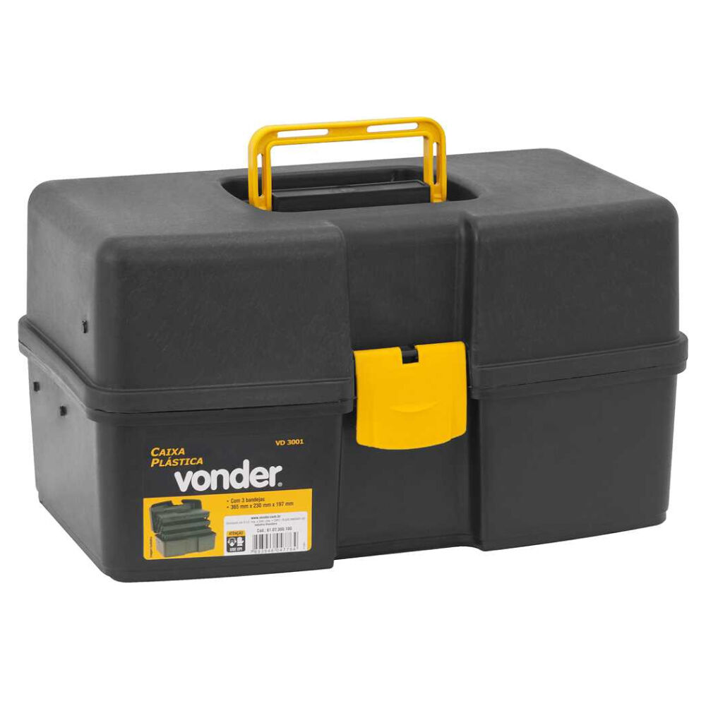 Caixa para Ferramentas Plástica com 3 Bandejas 37cmx22cmx20cm VD3001 Vonder