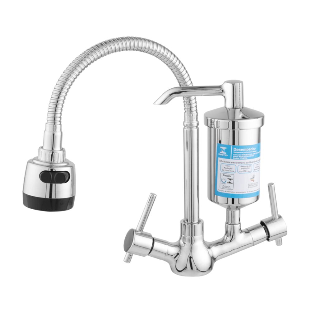 Torneira de Bancada para Cozinha Gourmet Luxo Giratória com Filtro Latão Cromada Marchezan