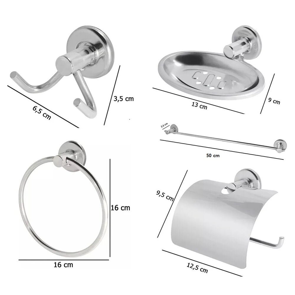 KIT de Acessórios para Banheiro com 5 peças Junior 15300 Inox Leão