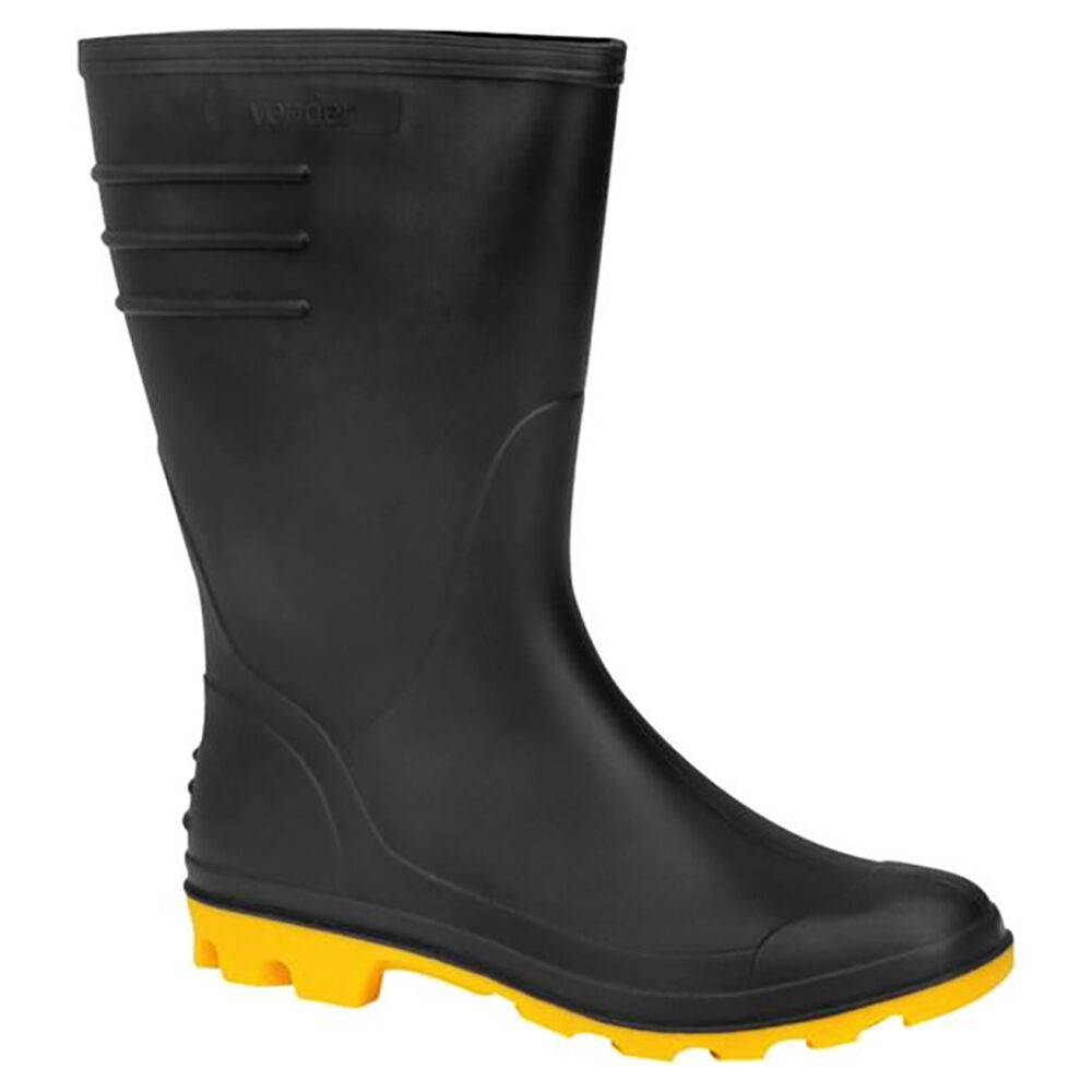 Bota PVC Cano Médio sem Forro Preto/Amarelo N°37 Vonder