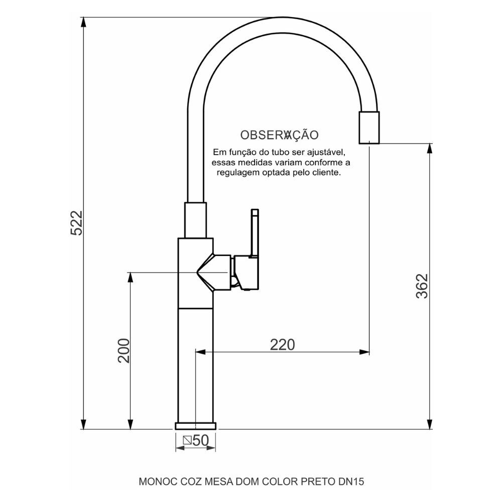 Torneira Misturador Monocomando para Cozinha Dom Color 2256 Preto Perflex