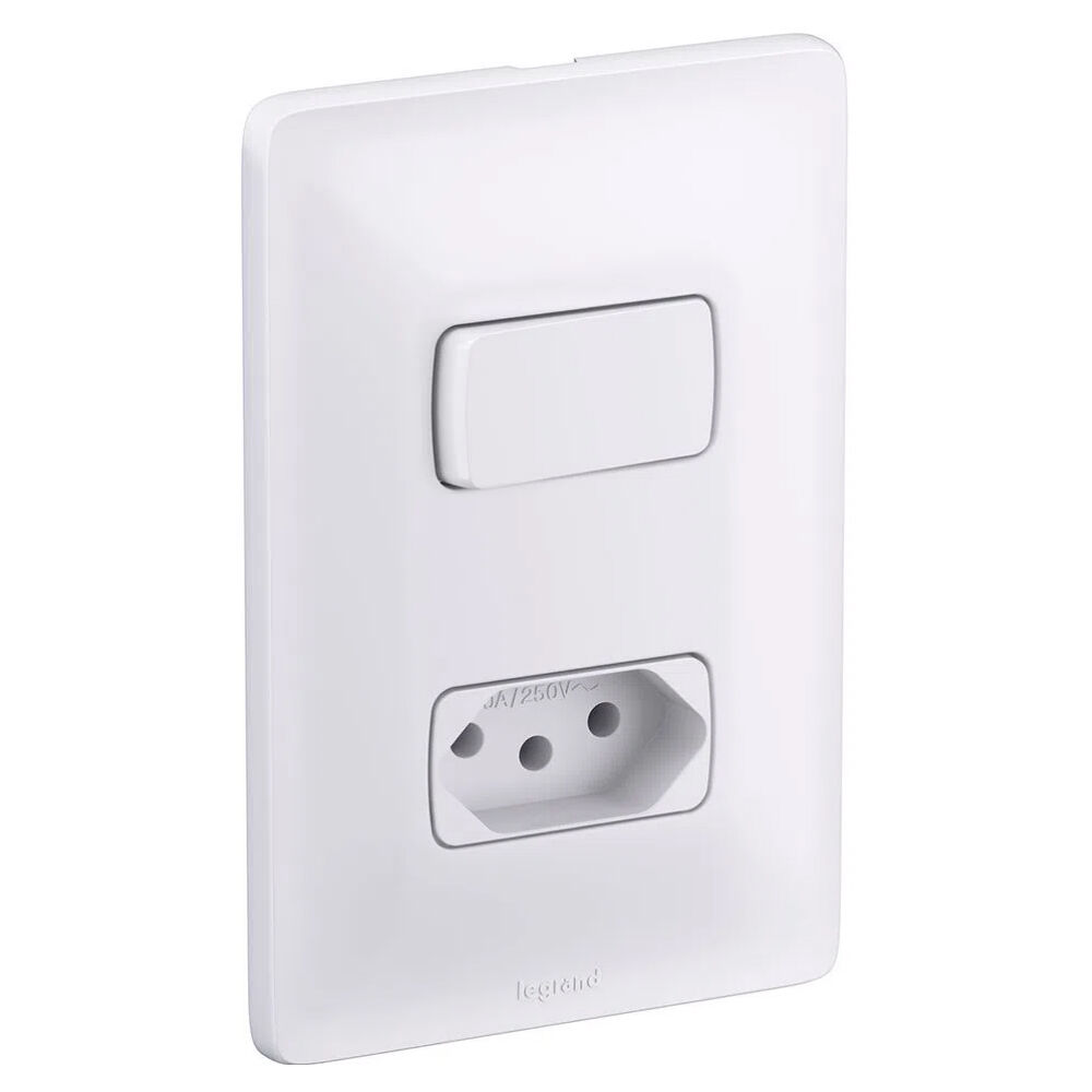 1 Interruptor Simples + 1 Tomada Zeffia 4x2 10A Branco Pial