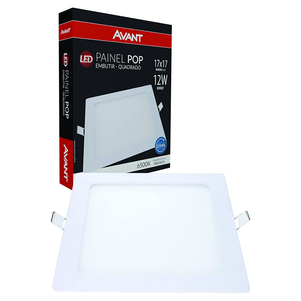 Painel Plafon LED de Embutir Quadrado 12W 6500K Bivolt Branco Avant