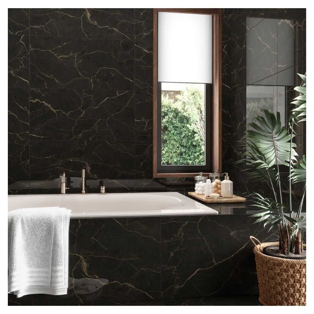 Piso Cerâmico Marmorizado Polido Borda Retificada 56x113cm 813004 Ébano Bellacer (Caixa com 2,50m²)