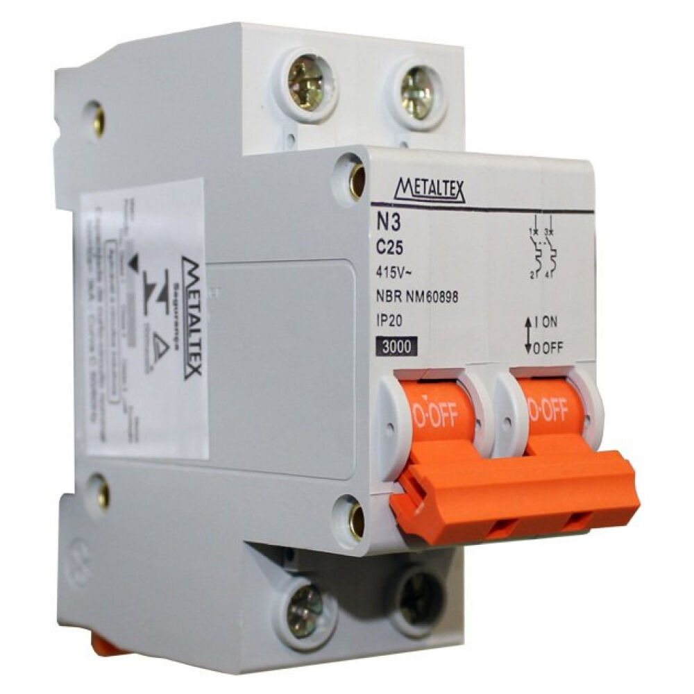Disjuntor Bipolar 25A Curva C Metaltex