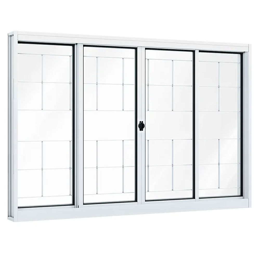 Janela de Aço Riobras de Correr 4 Folhas com Grade 100x100cm Branca Ullian