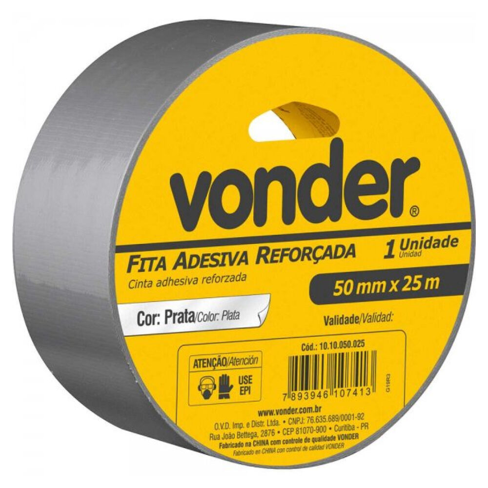 Fita Adesiva Reforçada 50mm x 25m Prata Vonder