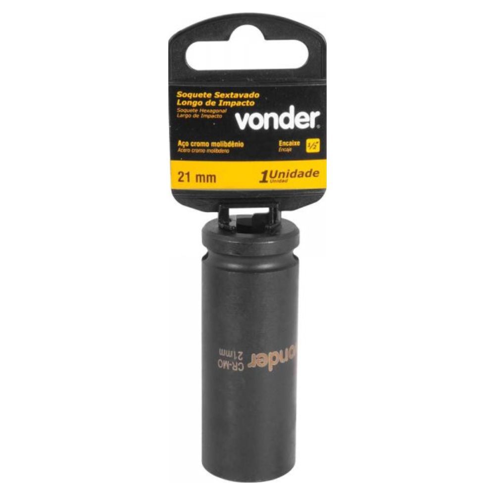 Soquete Sextavado Longo de Impacto 21mm Encaixe de 1/2" Vonder