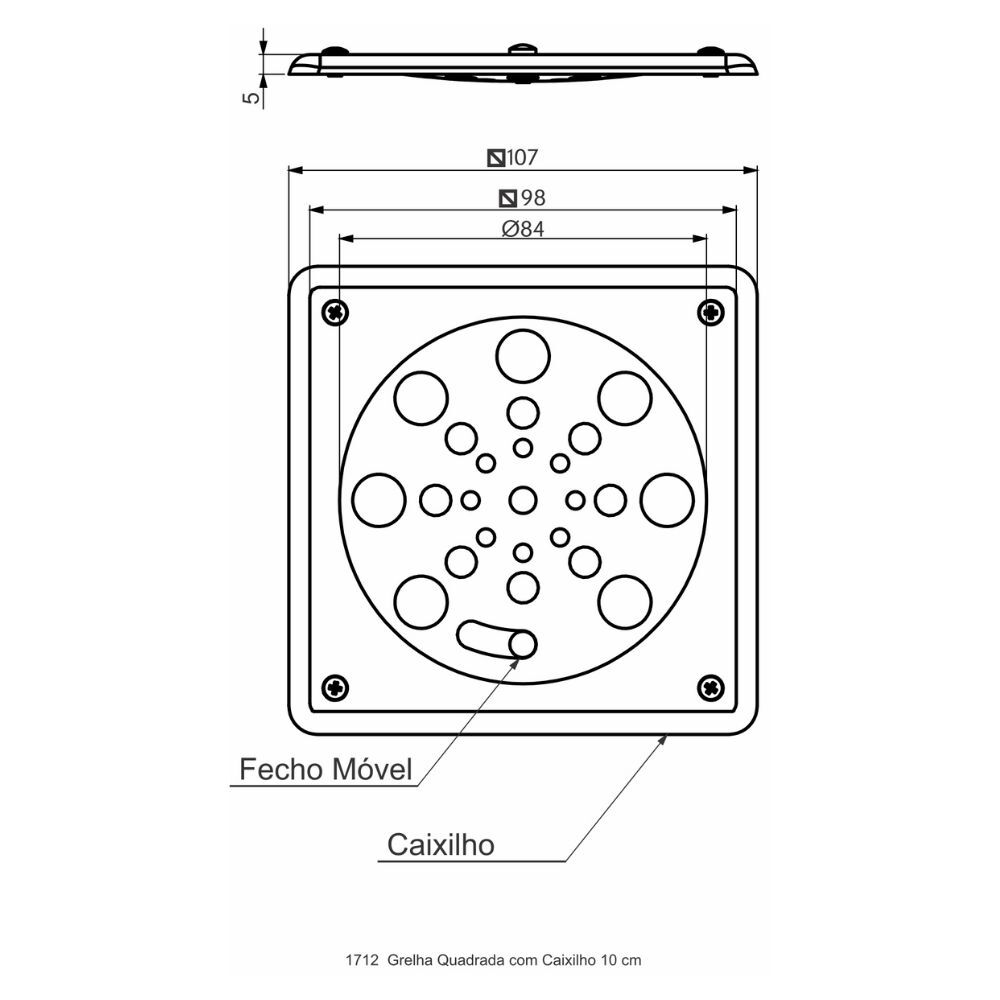 Grelha Quadrada com Caixilho 10cm Perflex