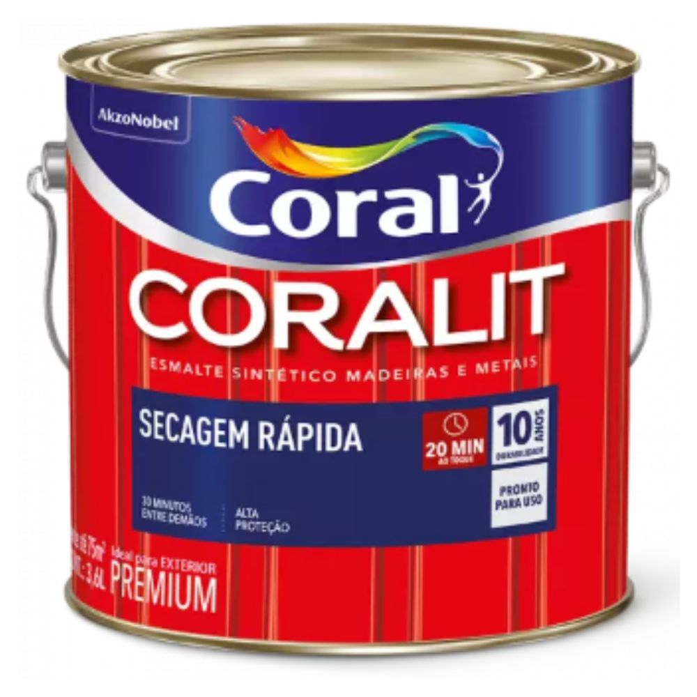 Tinta Esmalte Premium Brilhante Coralit Secagem Rápida 3,6L Coral