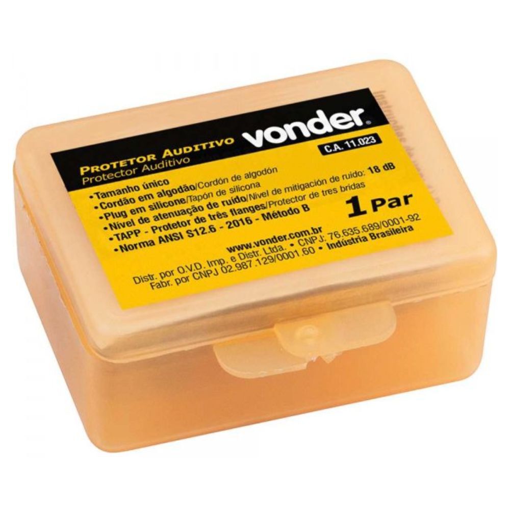 Protetor Auditivo Tipo Plug de Silicone com Cordão em Algodão Vonder