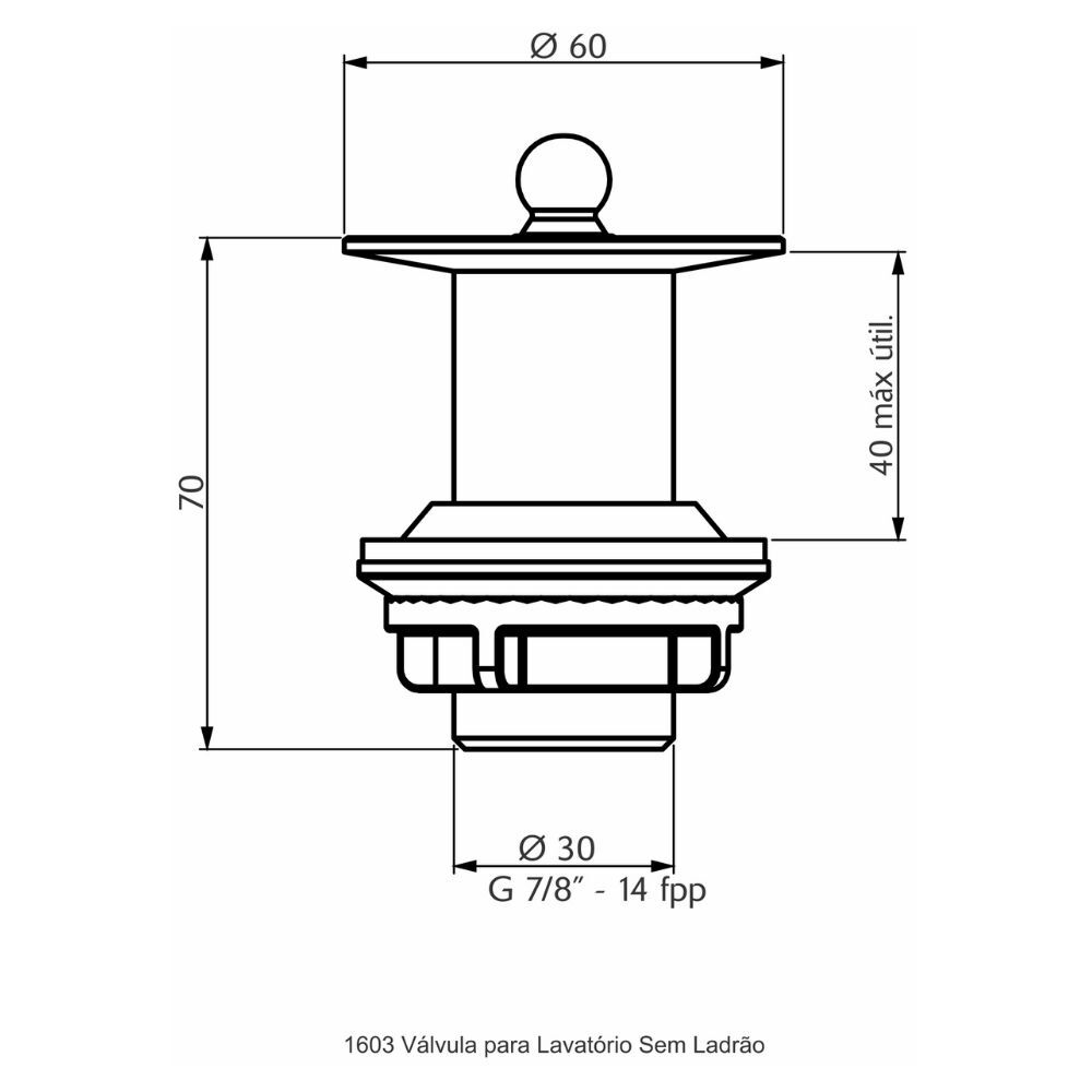 Válvula Banheiro sem L 2 3/8x1 Perflex