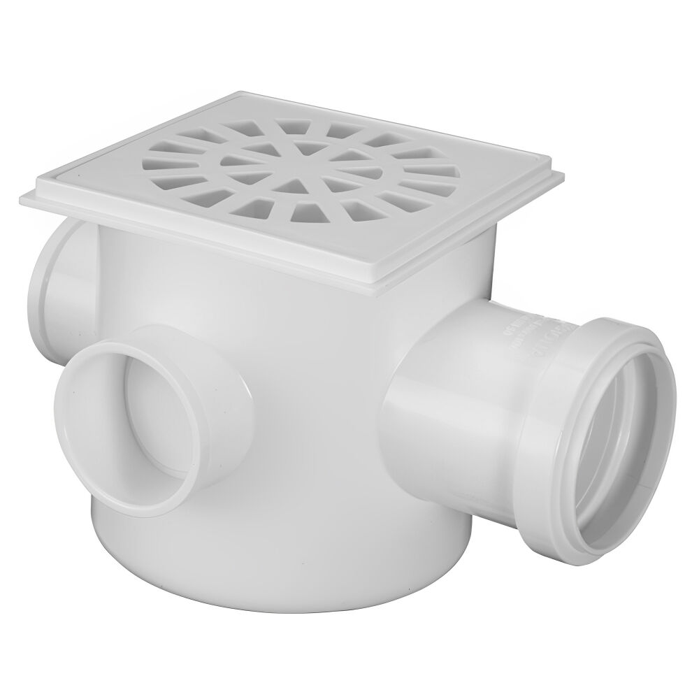 Caixa Sifonada PVC Quadrada com 3 Entradas N°5 DN100x100x50mm Krona