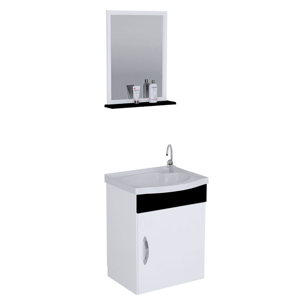 Gabinete Suspenso para Banheiro com Lavatório e Espelheira Siena 39cm Preto/Branco A.J. Rorato