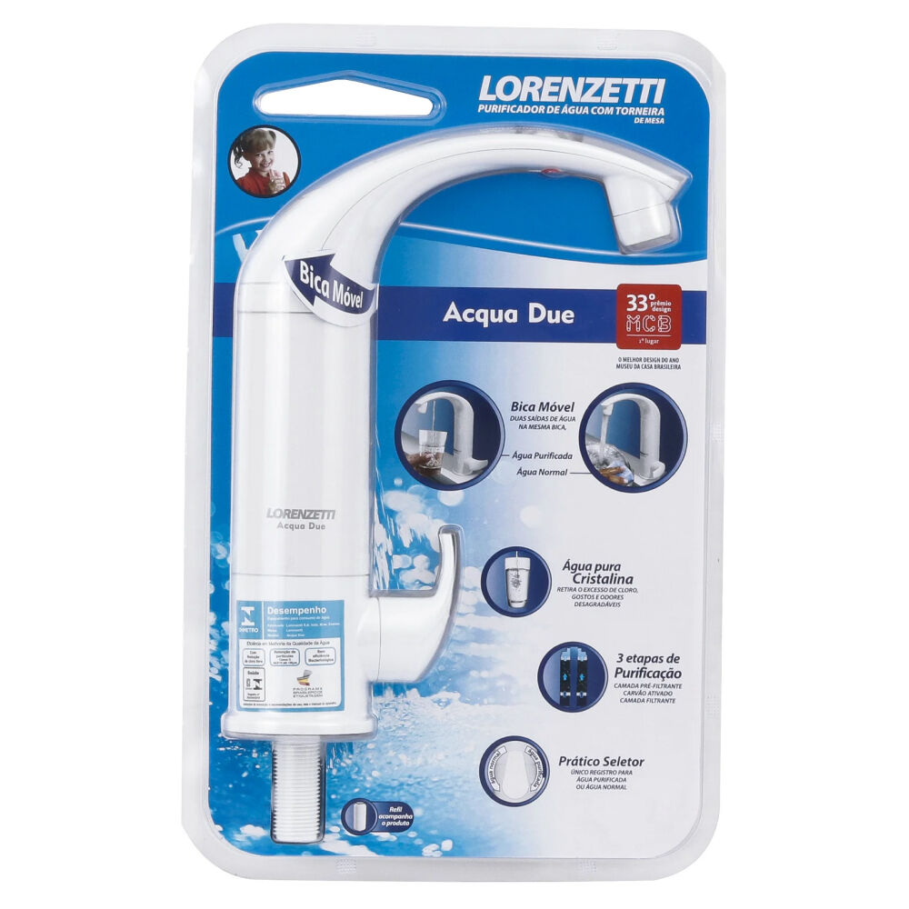 Torneira de Mesa com Purificador Acqua Due Branco Lorenzetti