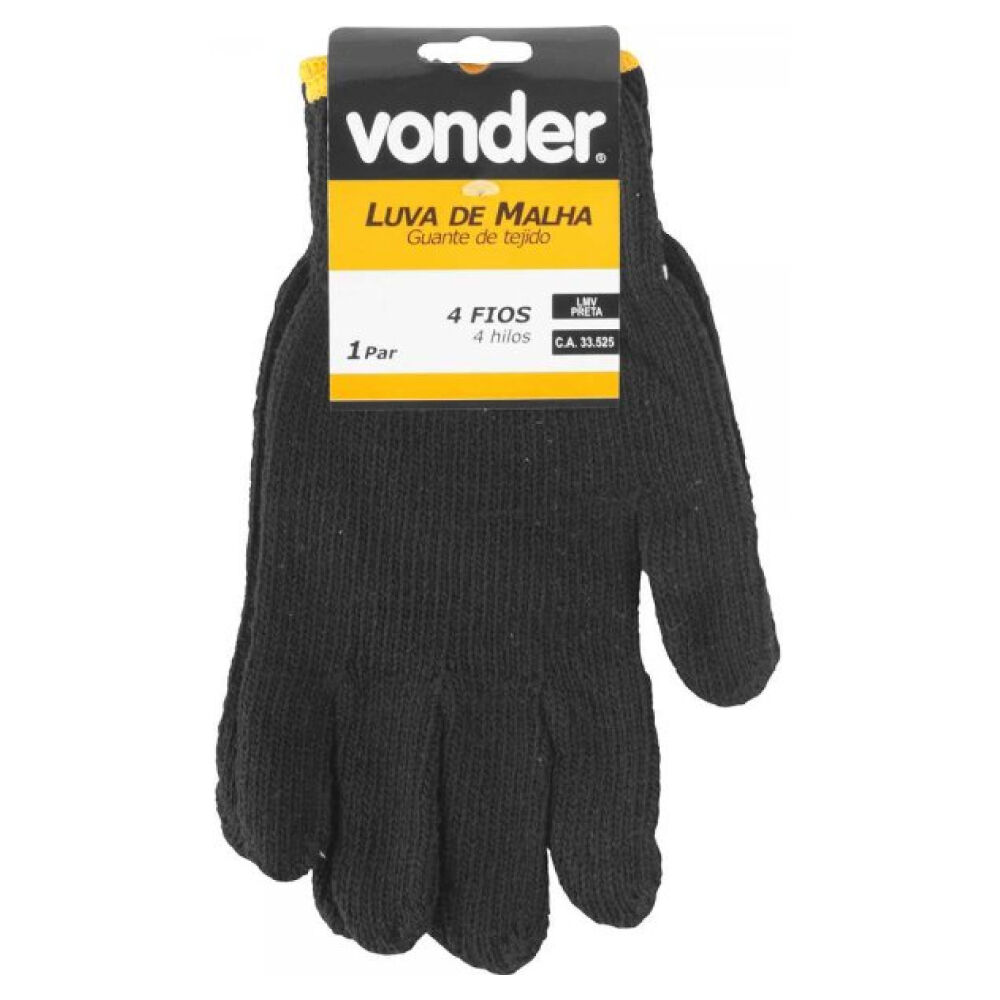 Luva de Malha com 4 Fios Encartelada Preto Vonder