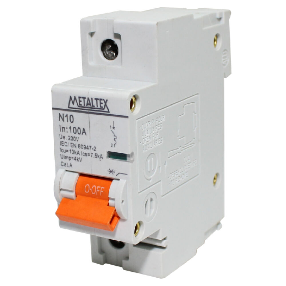 Mini Disjuntor Monopolar N10-1P100 Curva C 100A 10KA Metaltex