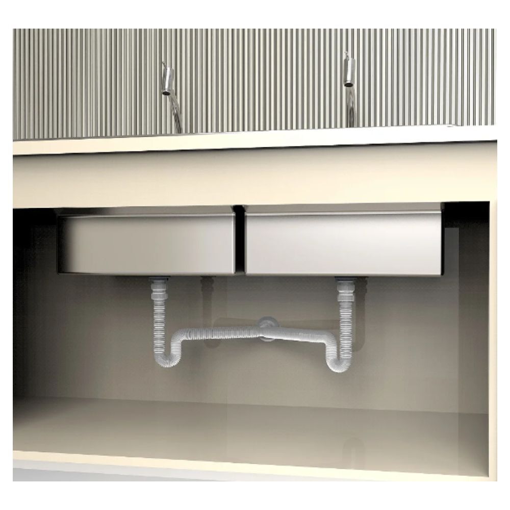 Sifão Sanfonado Universal Duplo Tubo Extensível Branco Blukit