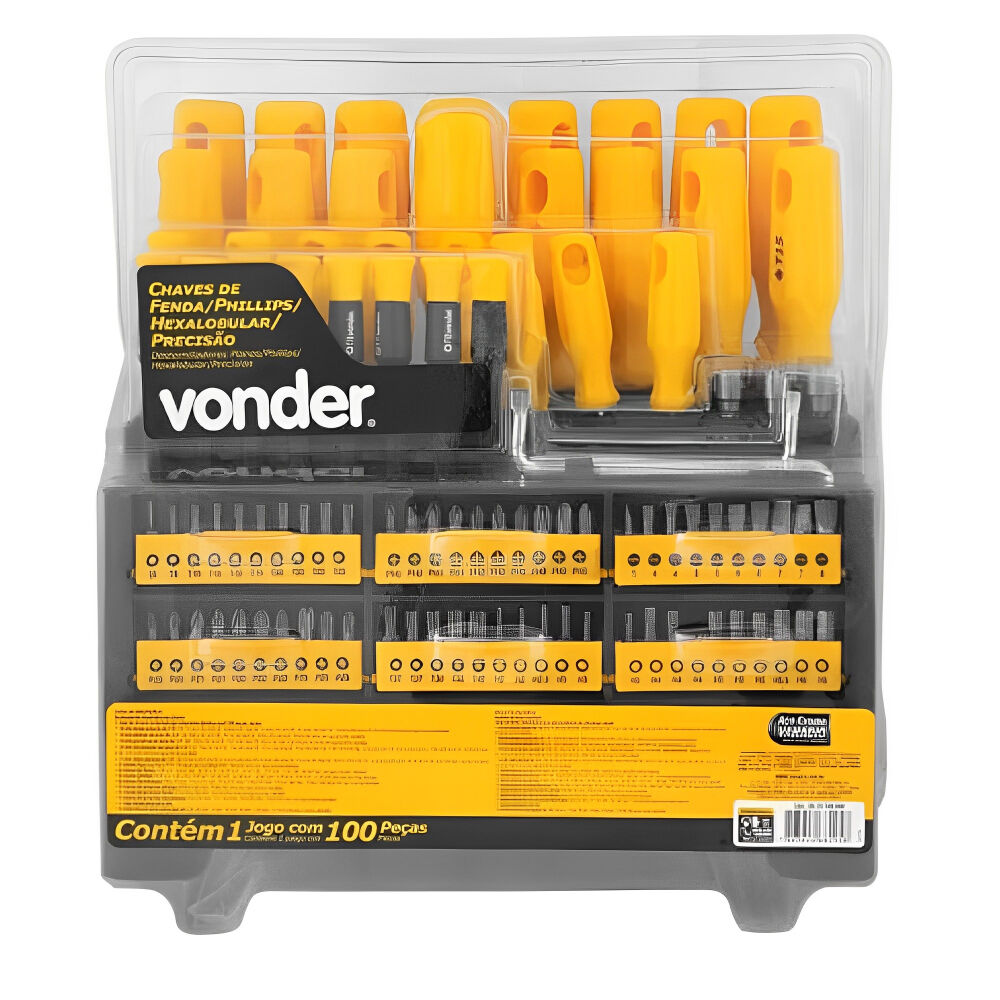 Jogo Chaves Fenda Phillips Hex Precisão 100 Peças Vonder