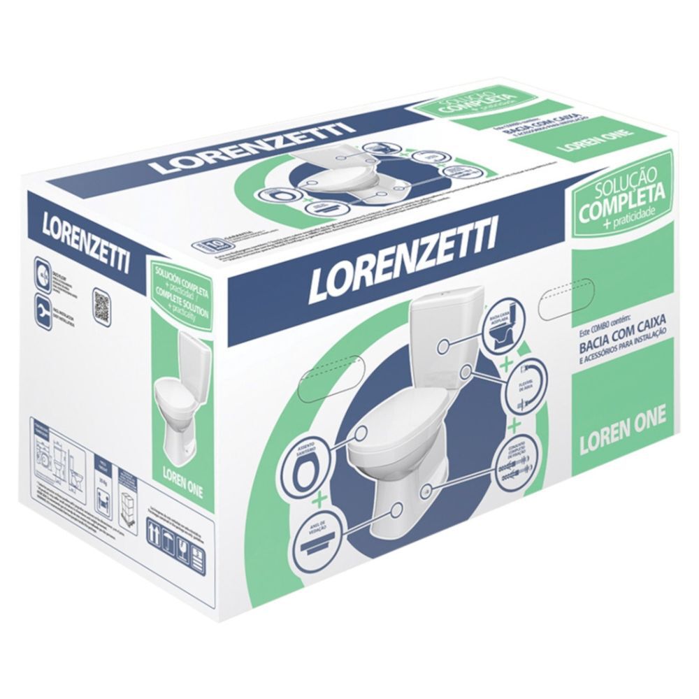 Kit Vaso Sanitário com Caixa Acoplada e Itens de Instalação Loren One Branco Lorenzetti