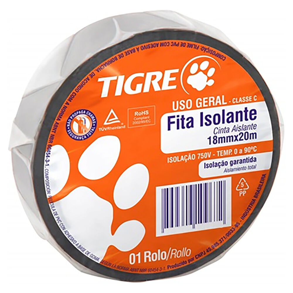 Fita Isolante Uso Geral 18mmx20m Preta Tigre