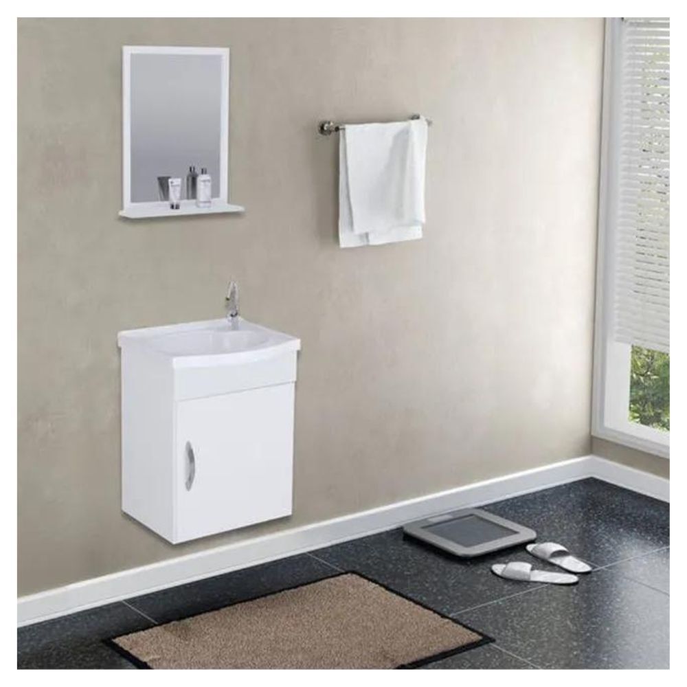 Gabinete Suspenso para Banheiro com Lavatório e Espelheira Siena 39cm Branco A.J. Rorato