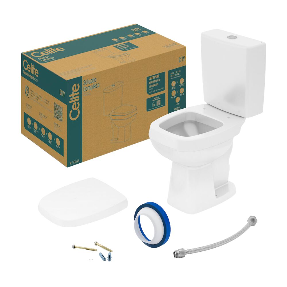 Kit Vaso Sanitário com Caixa Acoplada e Acessórios de Fixação City Branco Celite