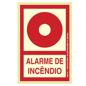 Placa de Sinalização PVC Fotoluminescente Alarme Incêndio 13,5x20cm Sinalize