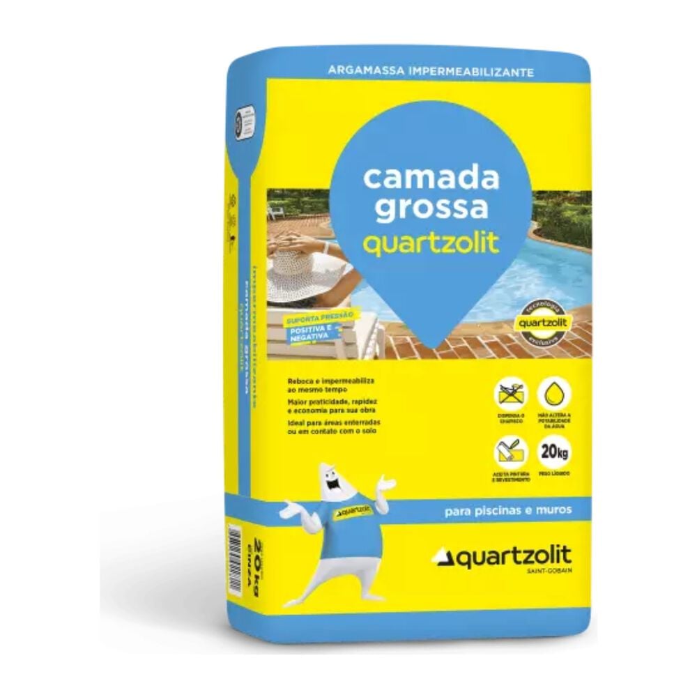 Argamassa Impermeabilizante Camada Grossa 20Kg Cinza Quartzolit