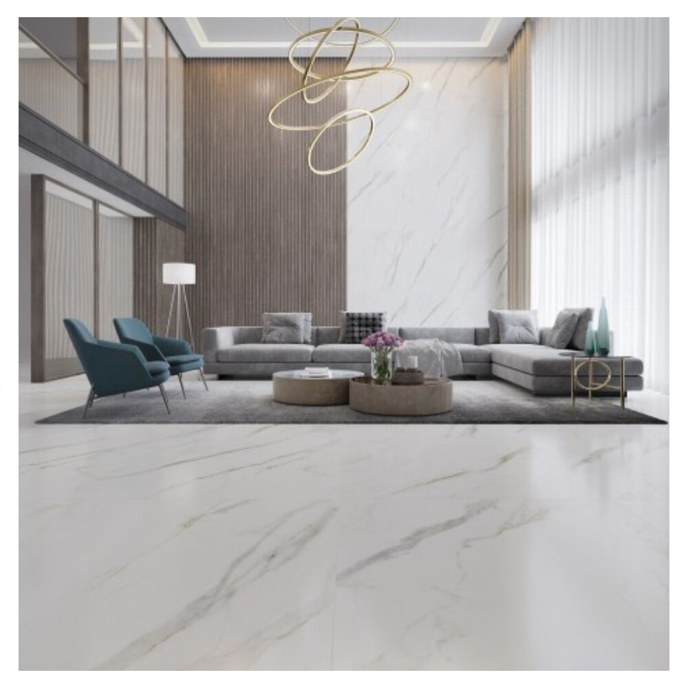 Porcelanato Marmorizado Acetinado Borda Retificada 90x90cm Calacata Altissimo Biancogres (Caixa com 2,40m²)