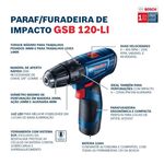 Furadeira Parafusadeira GSB 120-Li 3/8 " 10mm 12V com Bateria e Carregador Rápido Bivolt Bosch