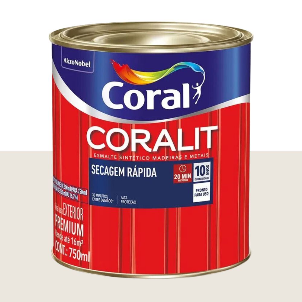 Tinta Esmalte Premium Brilhante Coralit Secagem Rápida 750mL Gelo Coral