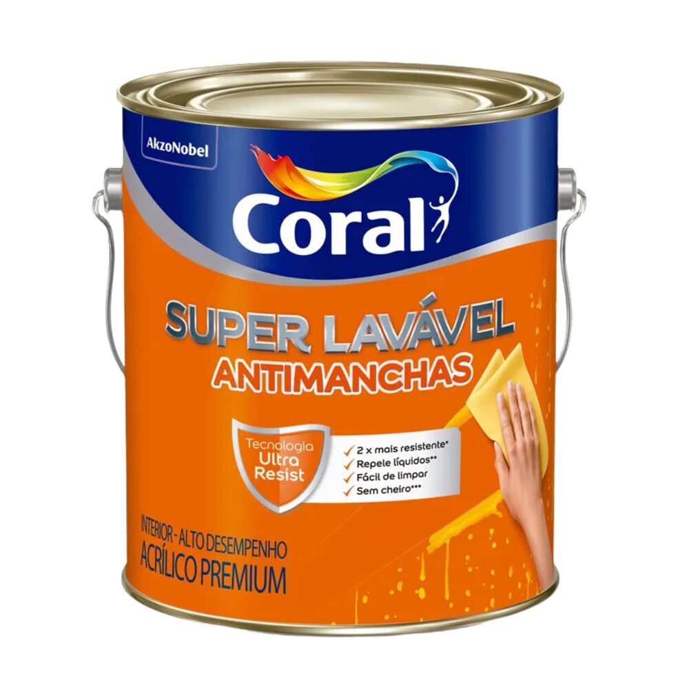 Tinta Acrílica Premium Super Lavável Antimanchas 3,6L Coral