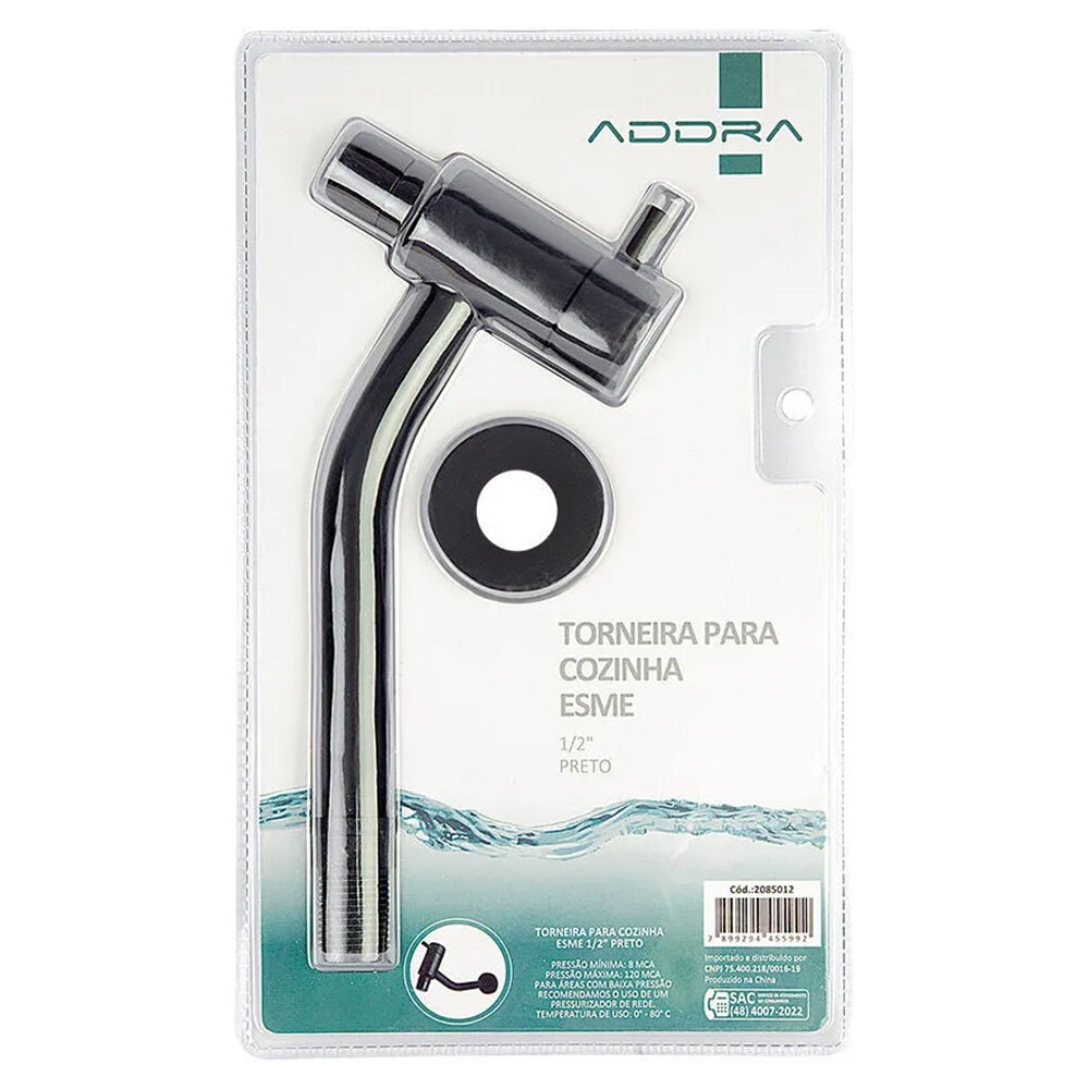 Torneira de Parede para Cozinha Esmeralda 1/2" Preto Addra