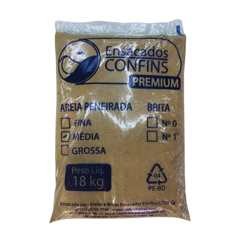 Areia Média Ensacada Confins Premium 18Kg
