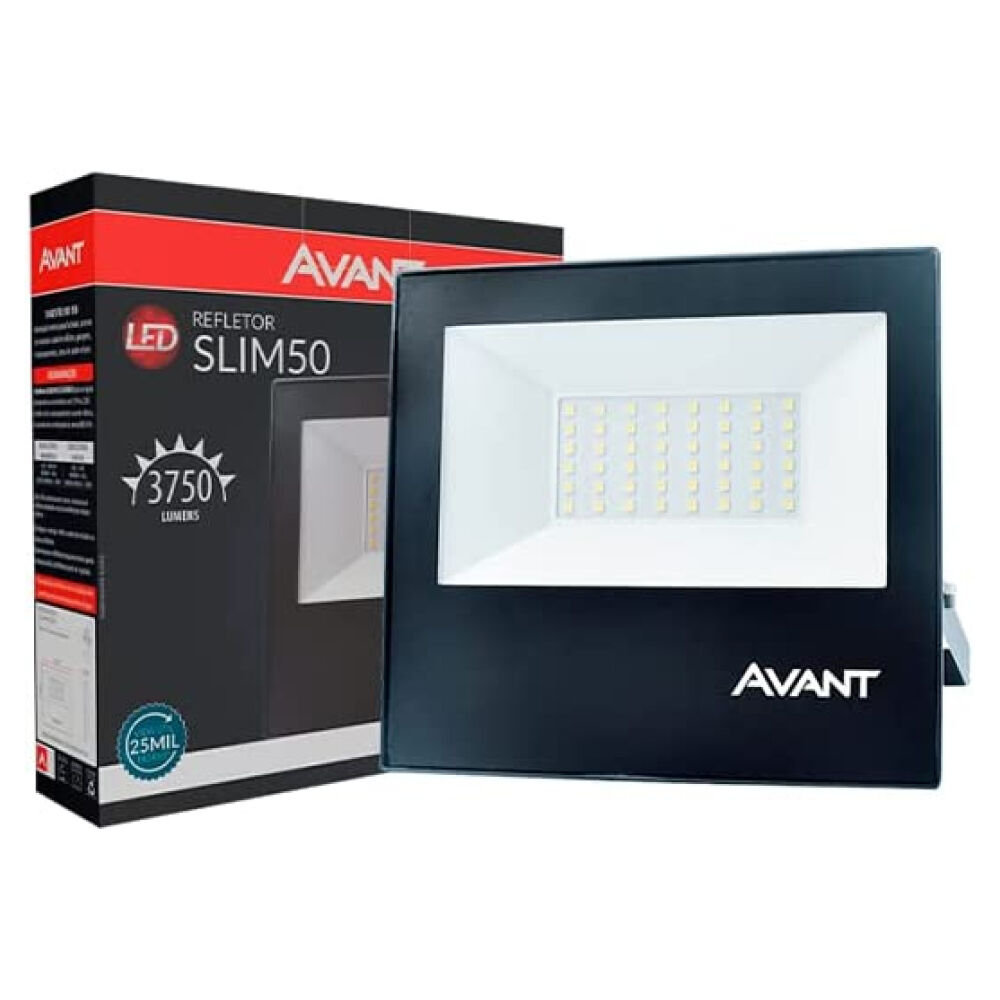 Refletor Led Slim 50W 6500K Bivolt Preto Avant