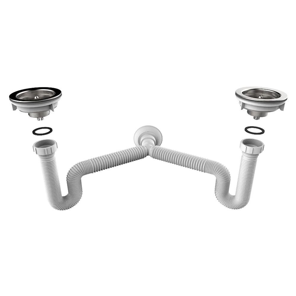 Sifão Sanfonado Universal Duplo Tubo Extensível Branco Blukit
