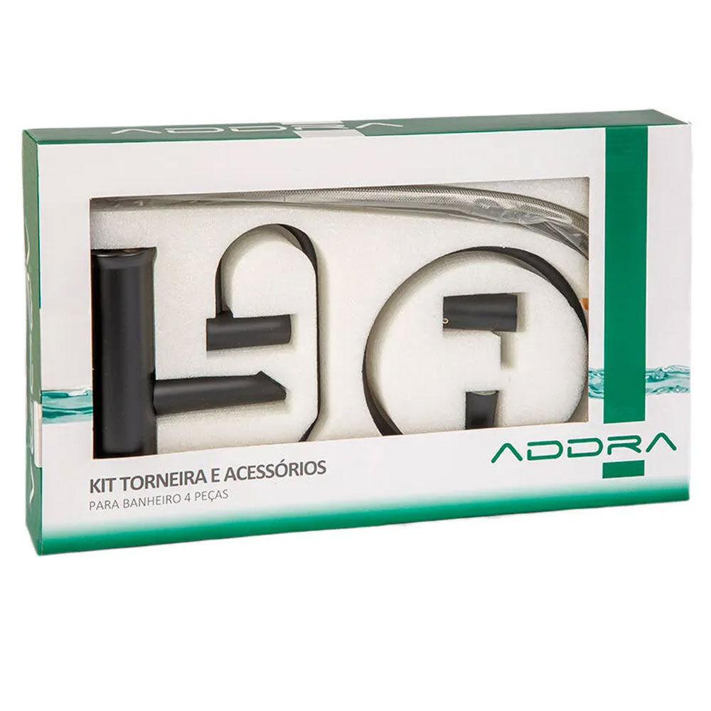Kit Misturador e Acessório para Banheiro Preto Fosco Addra
