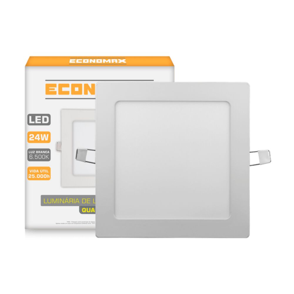 Luminária Led Slim de Embutir Quadrada Luz Branca Fria 24W 6.500K Bivolt Economax